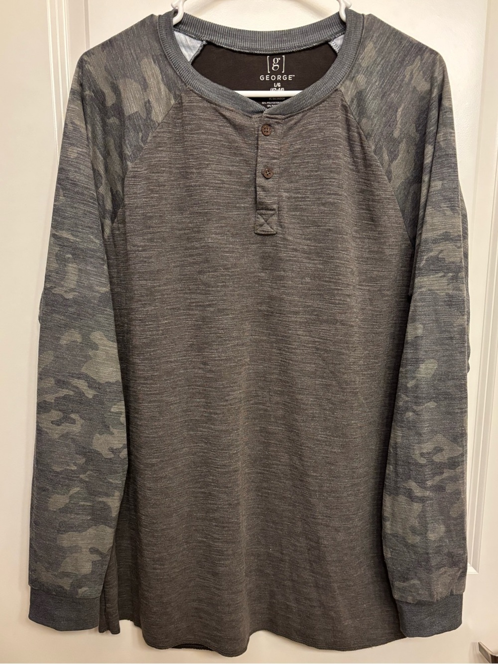 George Men's Gray Henley with Camouflage Long Sleeves